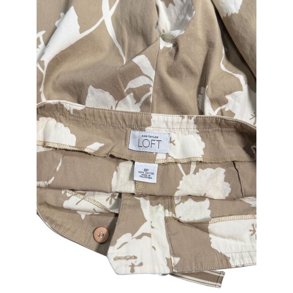 Ann Taylor Loft Womens 8P Beige White Floral Print Cropped Pants 100% Cotton - Picture 8 of 9